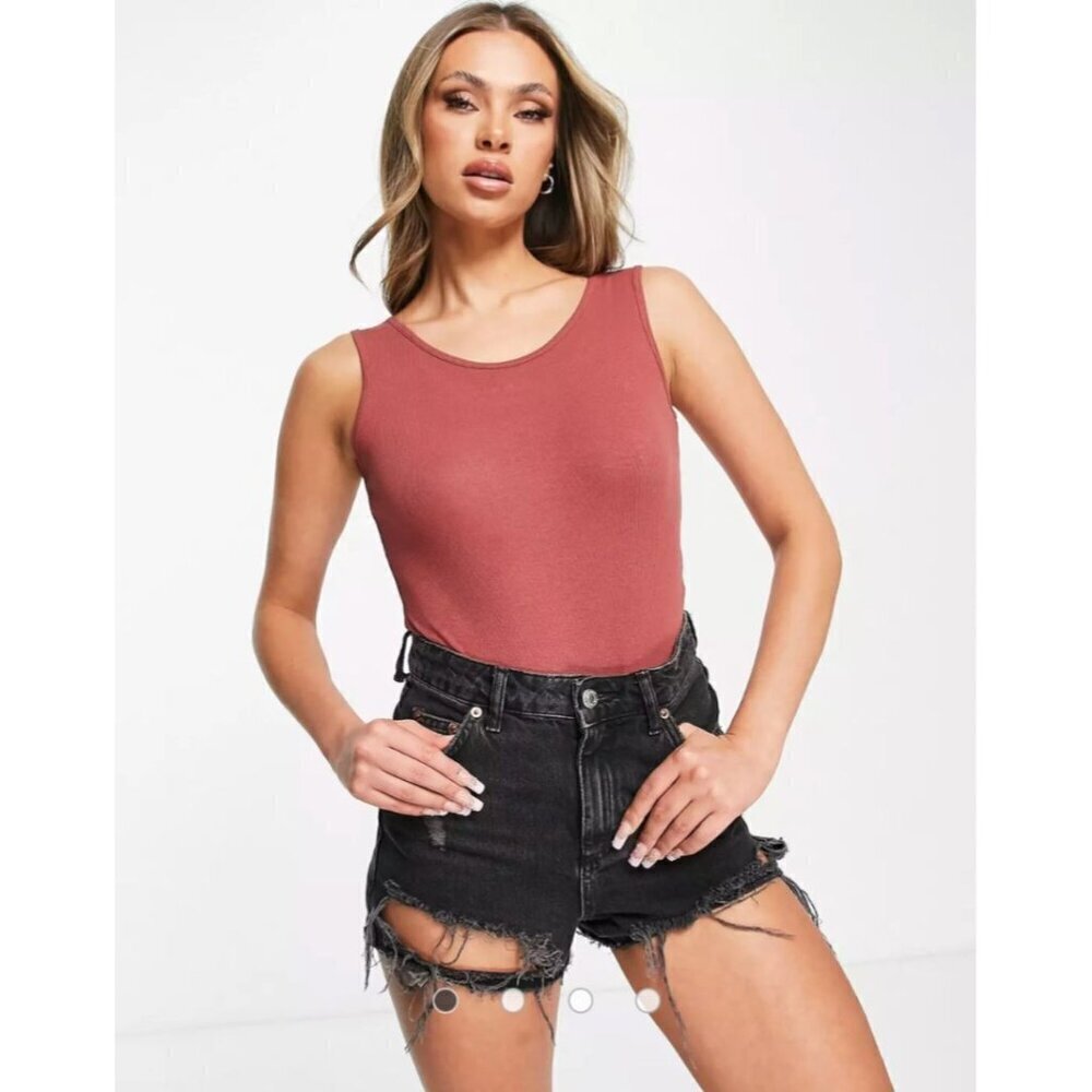 Threadbare Jojo scoop neck bodysuit in burnt red Tank Size 12